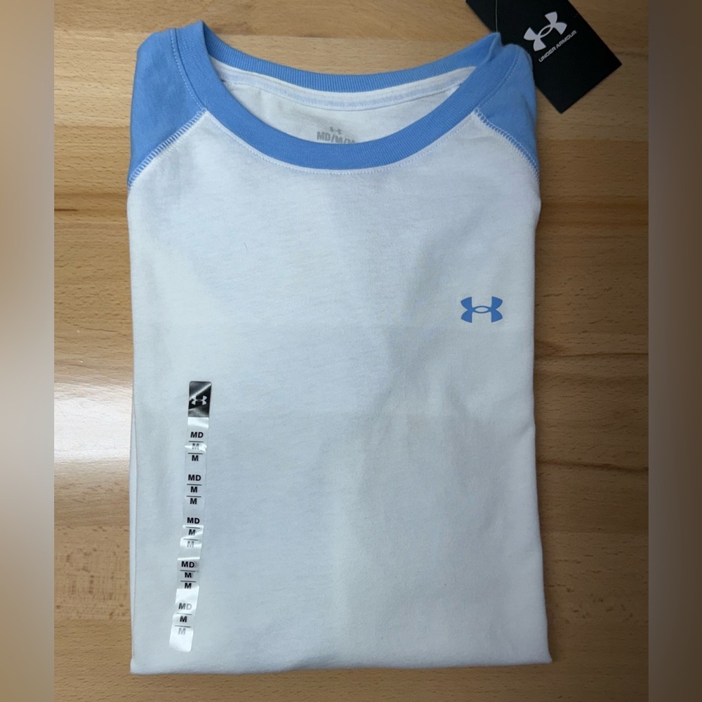 Under Armour Light Blue and White Crew Neck long sleeve